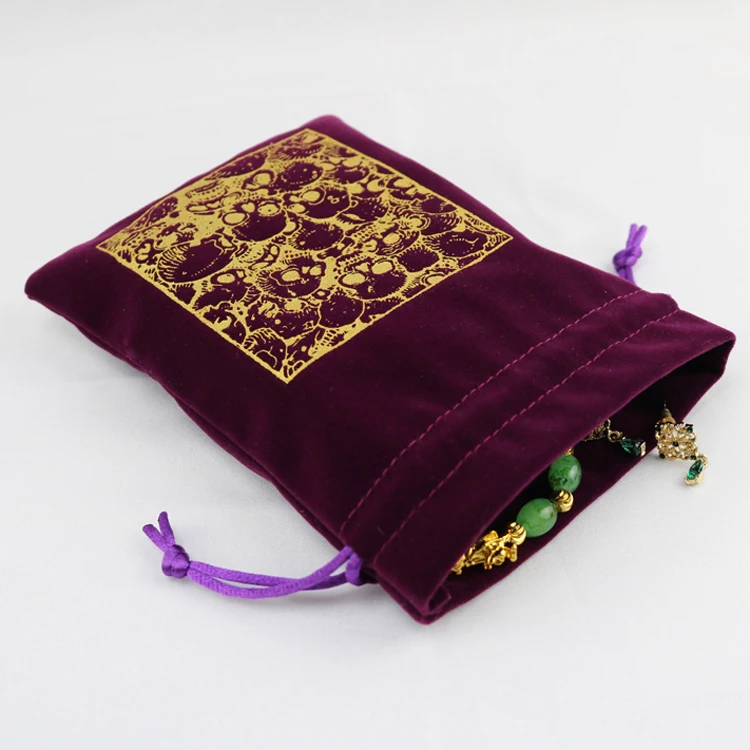 Hot product purple pouch jewelry velvet drawstring bag with Gold Printing Logo,velvet bag jewelry packaging with drawstring