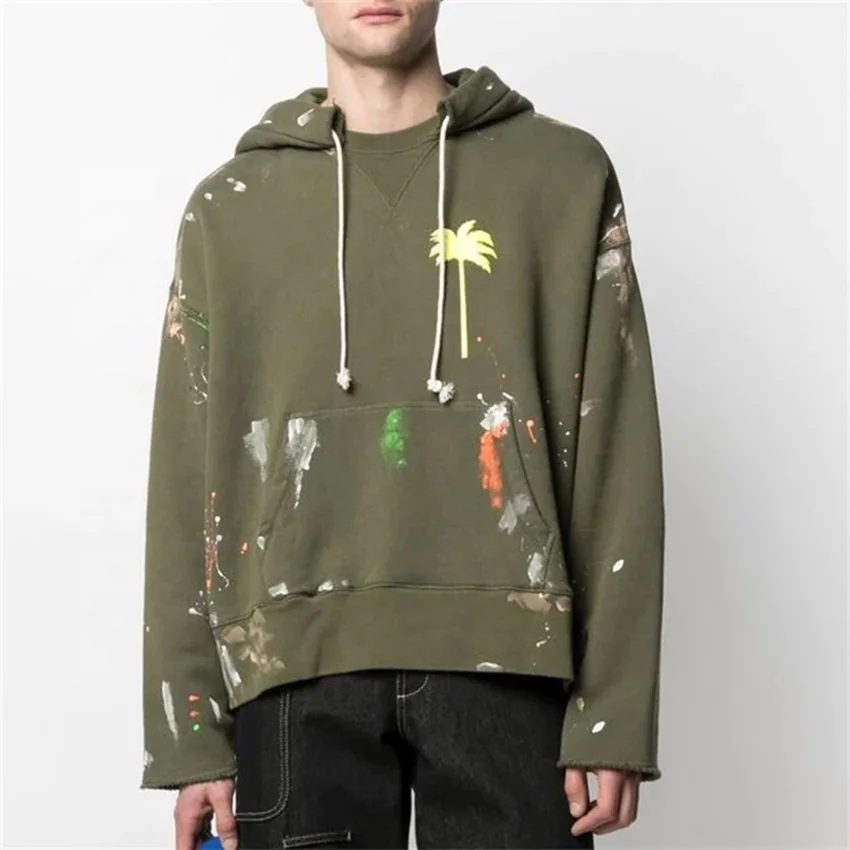 OEM Wholesale Custom Unisex High Quality longsleeve Graffiti fashion trendy solid Fashion Pullover sweatshirt Hoodie for men