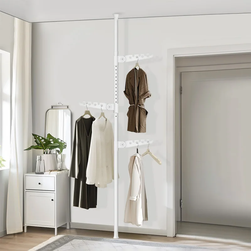 YIJIALE Floor Hanger Clothes Hanging Rack Black Free Standing Portable Coat Rack