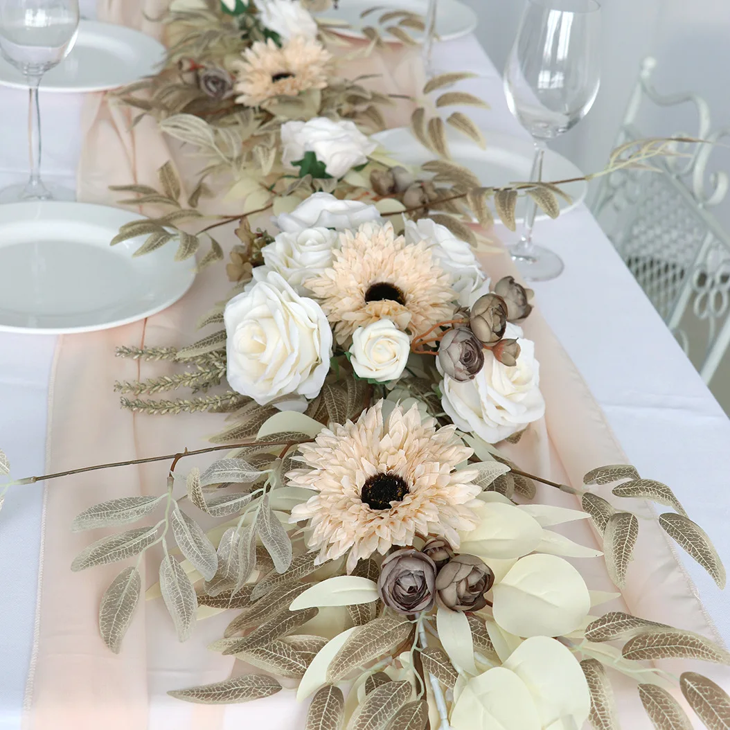 Diy wedding bouquets home faux sunflower artificial white silk flowers fake gold roses bridal bunch artificial flower bouquets