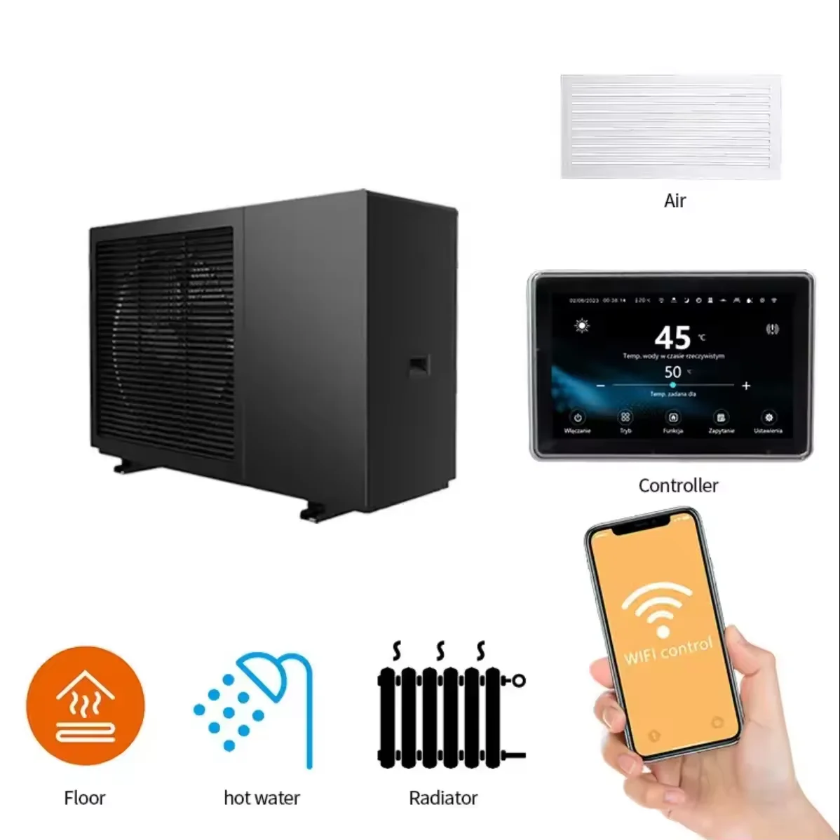 Factory OEM R290 A+++ Full Inverter Heating Cooling and DHW With Cold clima WIFI Smart Air Source To Hot Water Heat Pumps
