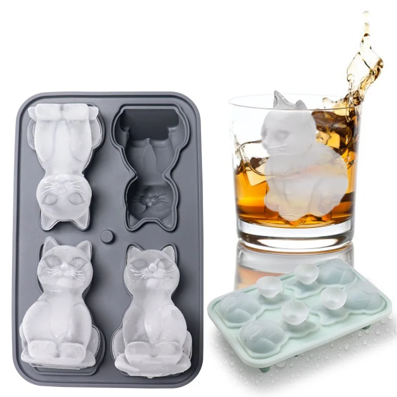 Reusable 3D Cat Shape Silicone Ice Cube Tray Cute 4 Cavity Creative Ice Mold Sustainable Ice Maker for Summer Parties