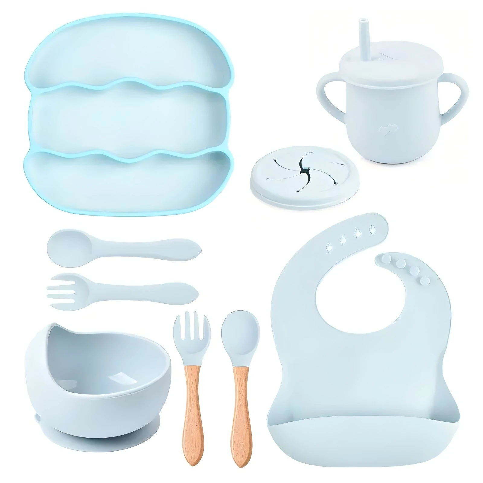 BPA Free Custom Logo Kids Baby Feeding Set Low Price Baby Bib Wholesale Top Selling Silicone Feeding Set