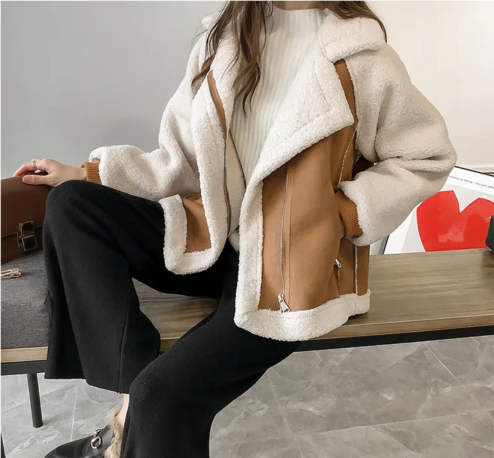 Aviator Jacket Korean Winter Fleece Coat Faux Duffle Fur Fashion Custom Suede Chaqueta Veste For Women Lady Casual Woven