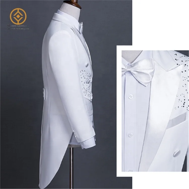Mens Fashion Black White Crystal Wedding Tuxedo Gentleman Shiny Singer 2021