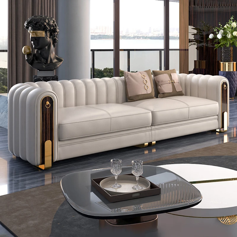 Modern Couch Living Room Sofas 4 Seater White Genuine Leather Sofa Sectional Couch Sofa Set Luxury