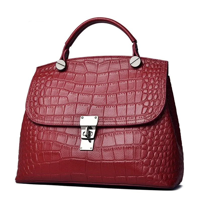 202 Custom Classic Ladies Large Genuine Real Cowhide Leather Bags Crocodile Pattern Handbags For Women