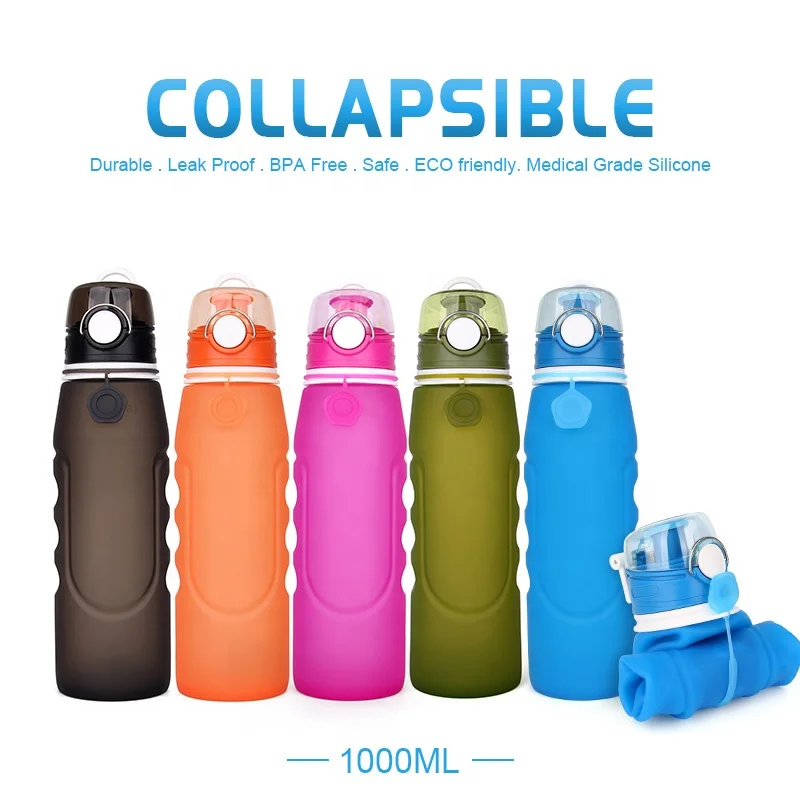 
Amazon Wholesale Custom Leakproof Logo Free Samples Folding Silicone Water Bottle 