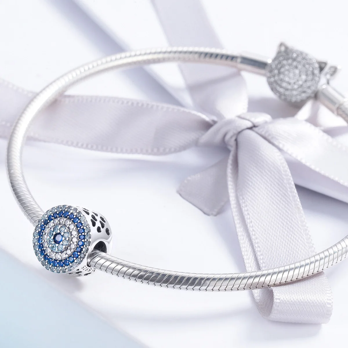 Quality 925 Sterling sivler Turkish evil eye blue eye pave setting wholesales beads supplier