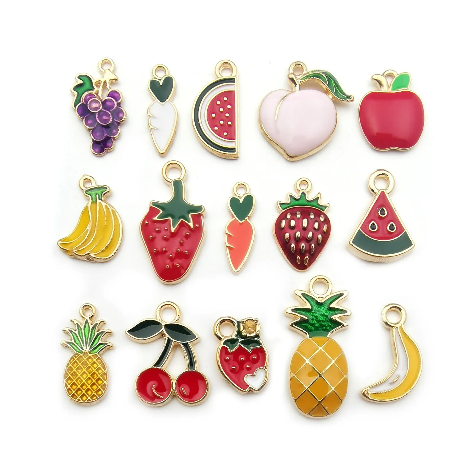 30pcs Cute Enamel Charms For Earrings Necklace Fruit Strawberry Watermelon Pineapple Charms Diy Bracelet Jewelry
