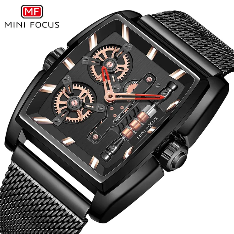 Mini Focus MF0322G Mens Watches Top Brand Luxury Design Quartz Watch Wrist Men Stainless steel mesh belt or Leather Strap 30m