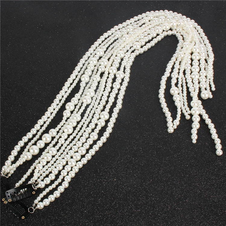 Women Pearl Beaded Hair Chain Head  Accessories Long Tassel Pearl Hair Chain