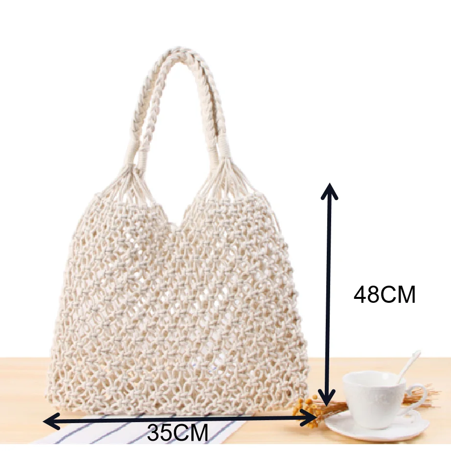 Woven Crochet Beach Bag Wholesale Hollow Out Cotton Rope Knitted Womens Beach Bag