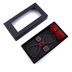Fashion Wooden Bow Tie Set For Men Unisex Hollow Out Carved Retro Wooden Neck Ties Adjustable Strap Vintage Bowtie Gravata Corba
