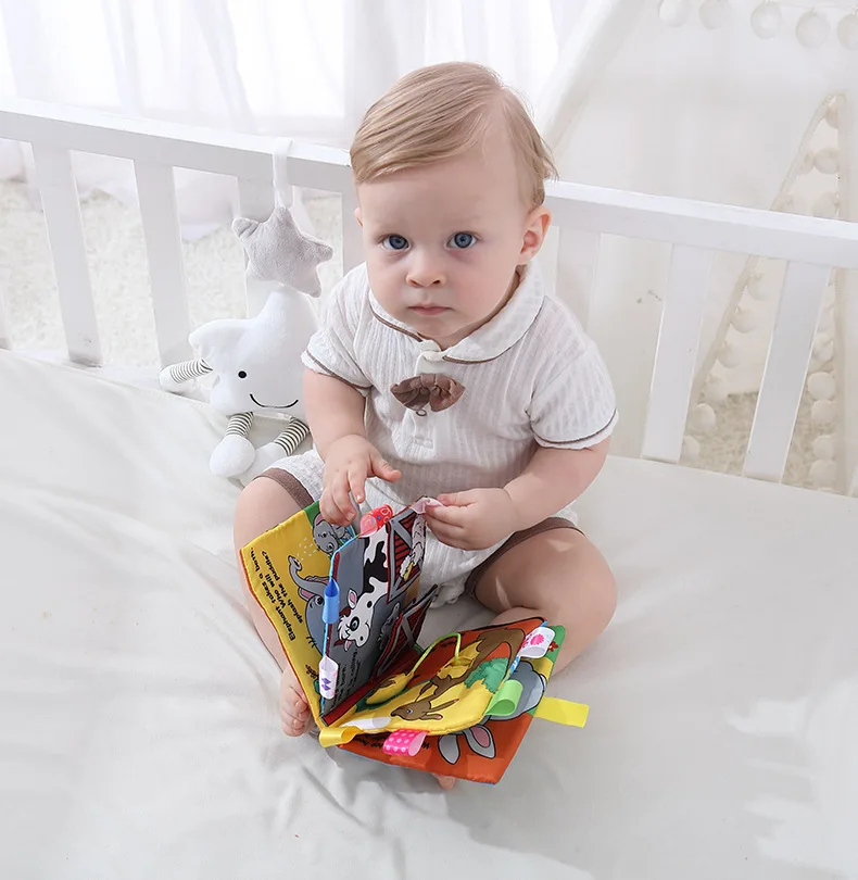 Latest Design Ribbon Sound Paper Polyester Soft 3D Animal Washable Soft Baby Cloth Book Baby Sensory Books