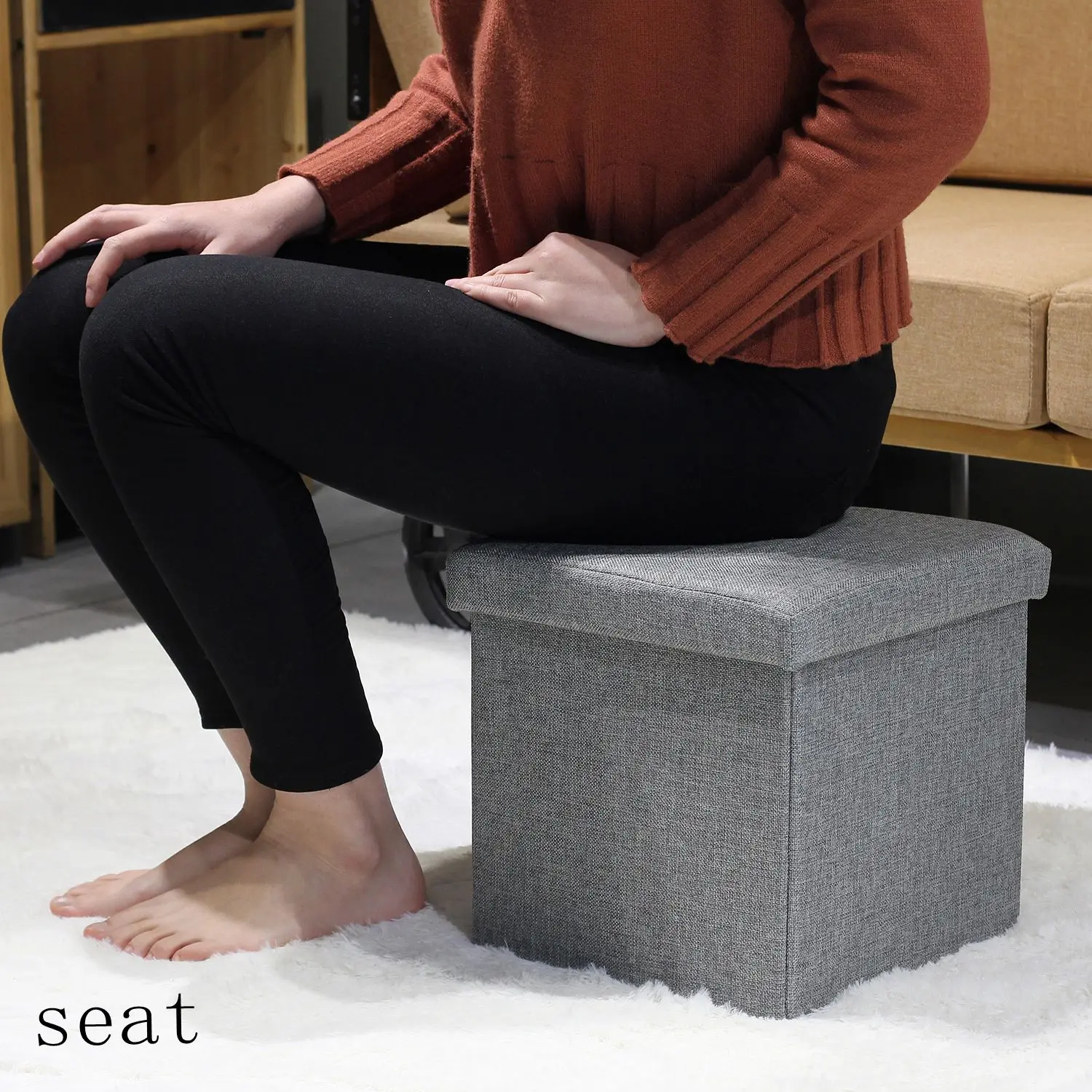 Bailey Folding Storage Ottoman Stool Padded Seat Footrest Stool with Storage Space End of Bed Ottoman