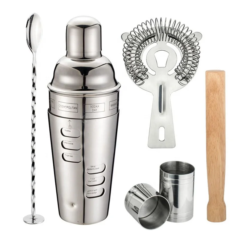Bar Supplies Tools Beer Wine Cup Stainless steel Barware Cocktail Shakers set Recipes and Built-in Sieve