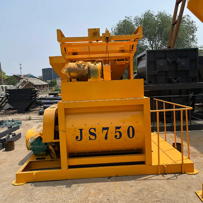 China 750L small cement mixer self-loading double horizontal axis concrete mixer