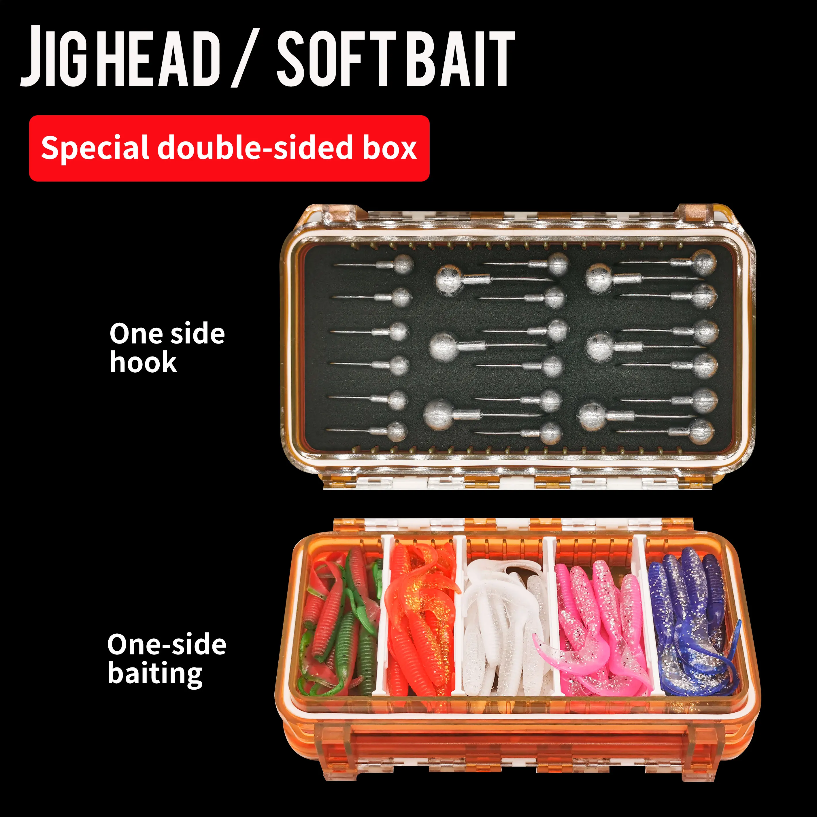 Custom 74 pcs Luya reel tail double sided box soft fishing lure bait lead head hook set Accessories