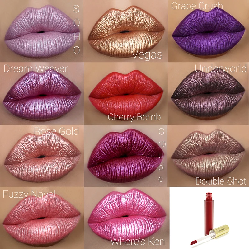 Natural long wearing smooth metallic glitter long lasting liquid lipstick private label
