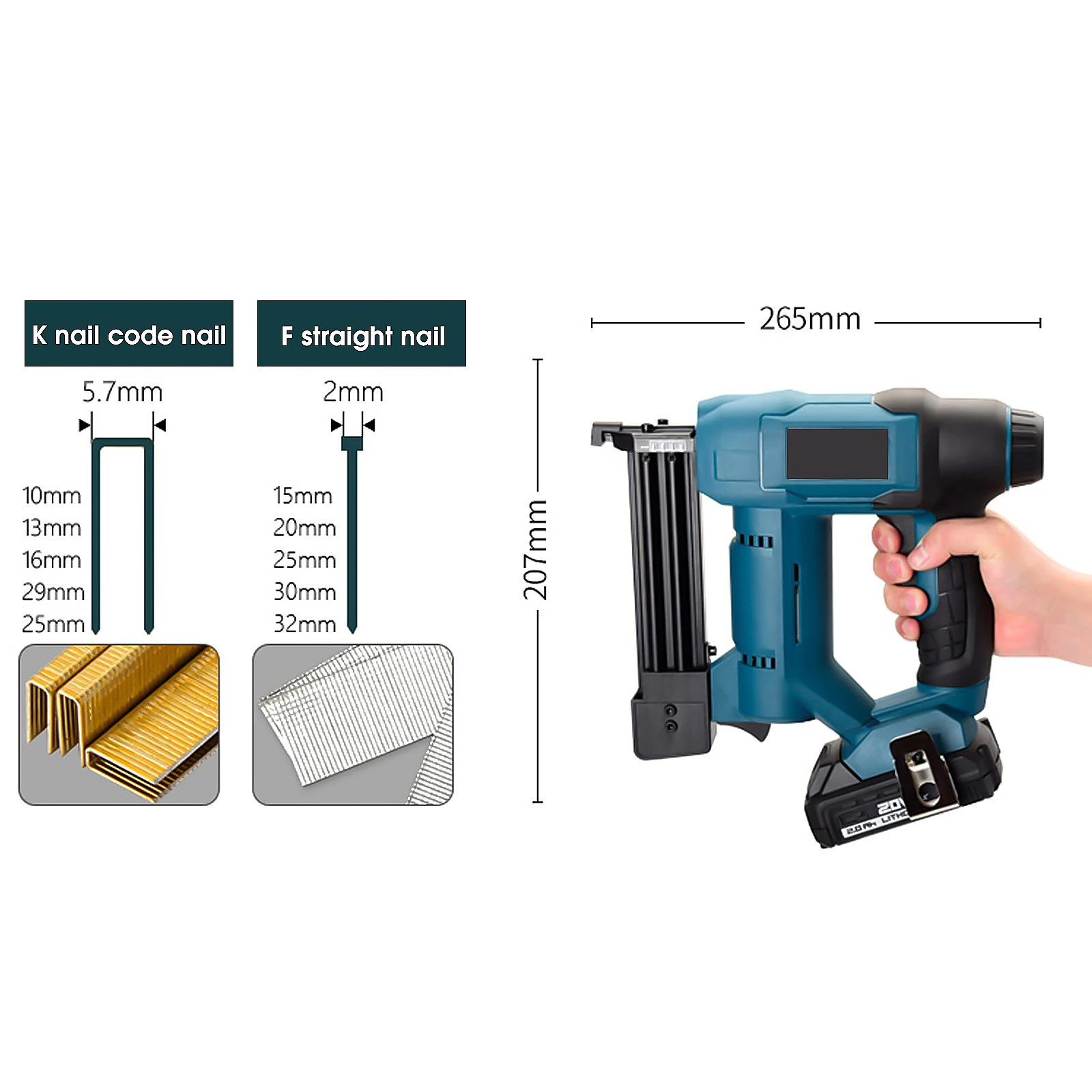 
2021 Hot sale 20V Li-ion lithium Battery Pack Cordless Nail Gun 
