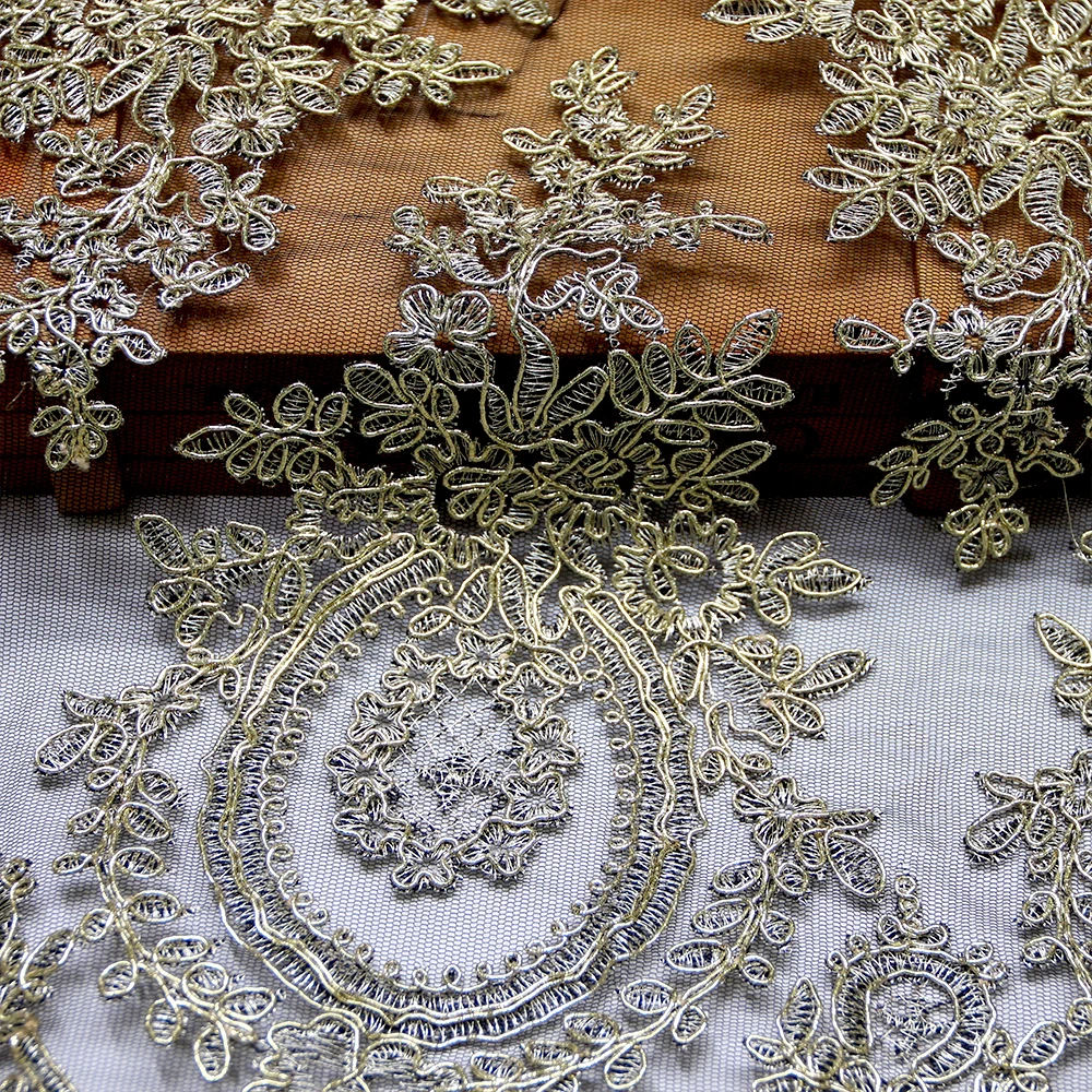 Полинейлоновая сетчатая Свадебная кружевная ткань с бусинами для свадебного платья