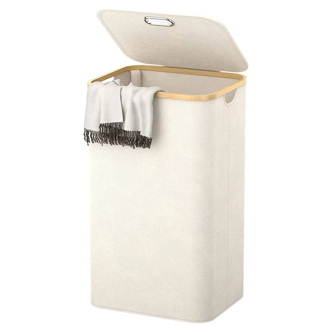 Portable  Laundry Basket Dirty Clothes Storage Basket with Lid Liner and Handles Foldable Bamboo Top Laundry Basket
