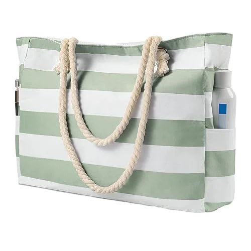 Customized Logo Large Waterproof Zipper Sand proof Swim Pool bag Shopping Bag Cotton Canvas Beach Tote Bag