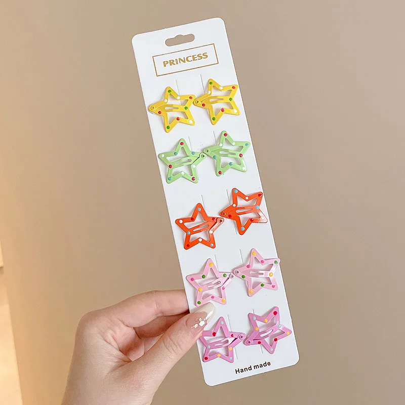 10Pcs/Set Girls Cute Candy Color Star Hairpins Sweet Hair Clips Barrettes Solid BB Clip