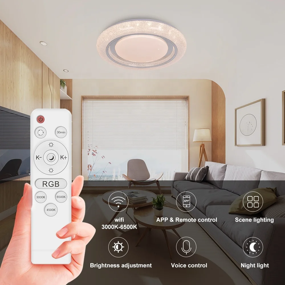 ENVIS round shaped modern design crystal sputnik v RGB Acrylic ceiling 2.4G remote control with controller ceiling LED lamp