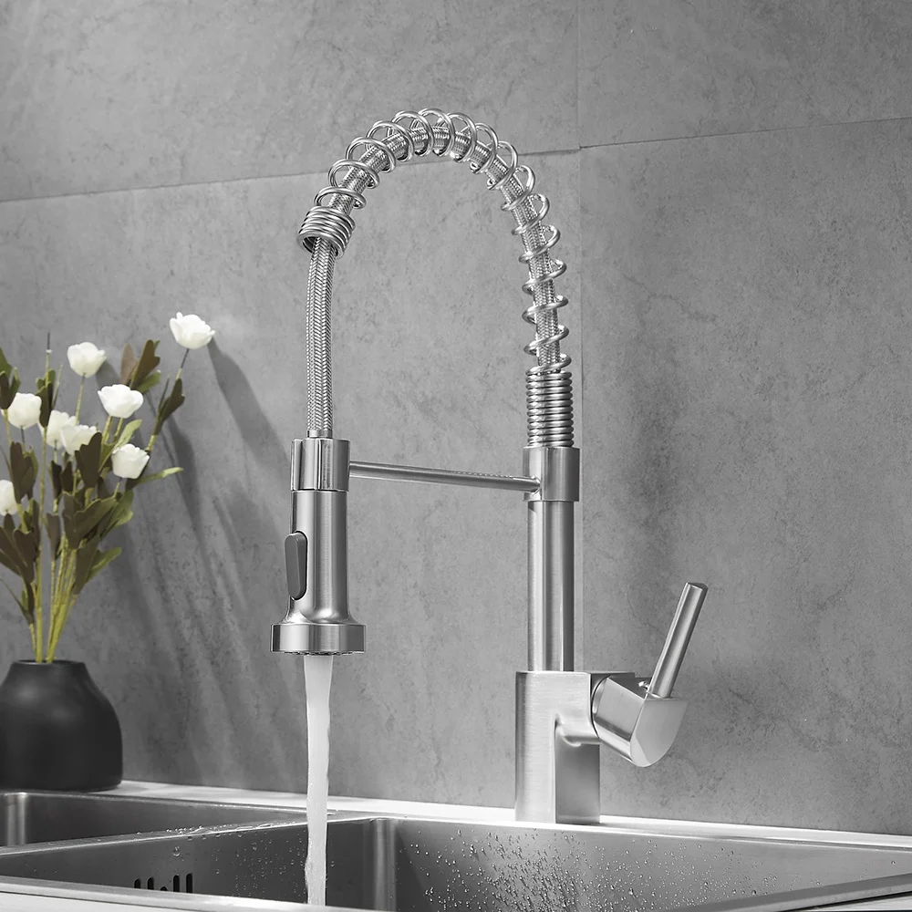 European spring loaded commercial moveable spray head brass pull down black water mixer tap kitchen sink taps