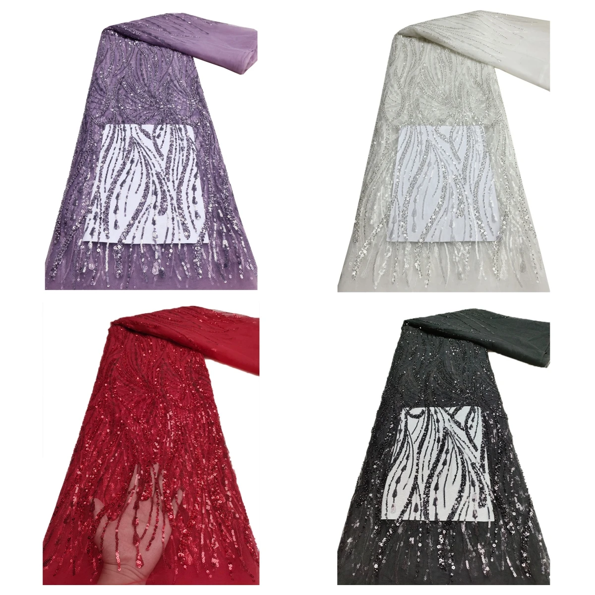 African Lace Fabric Evening Bead Fabric Lentejuelas de encaje de TUL bordadas Wedding Dress Purple Lavender Color Lace