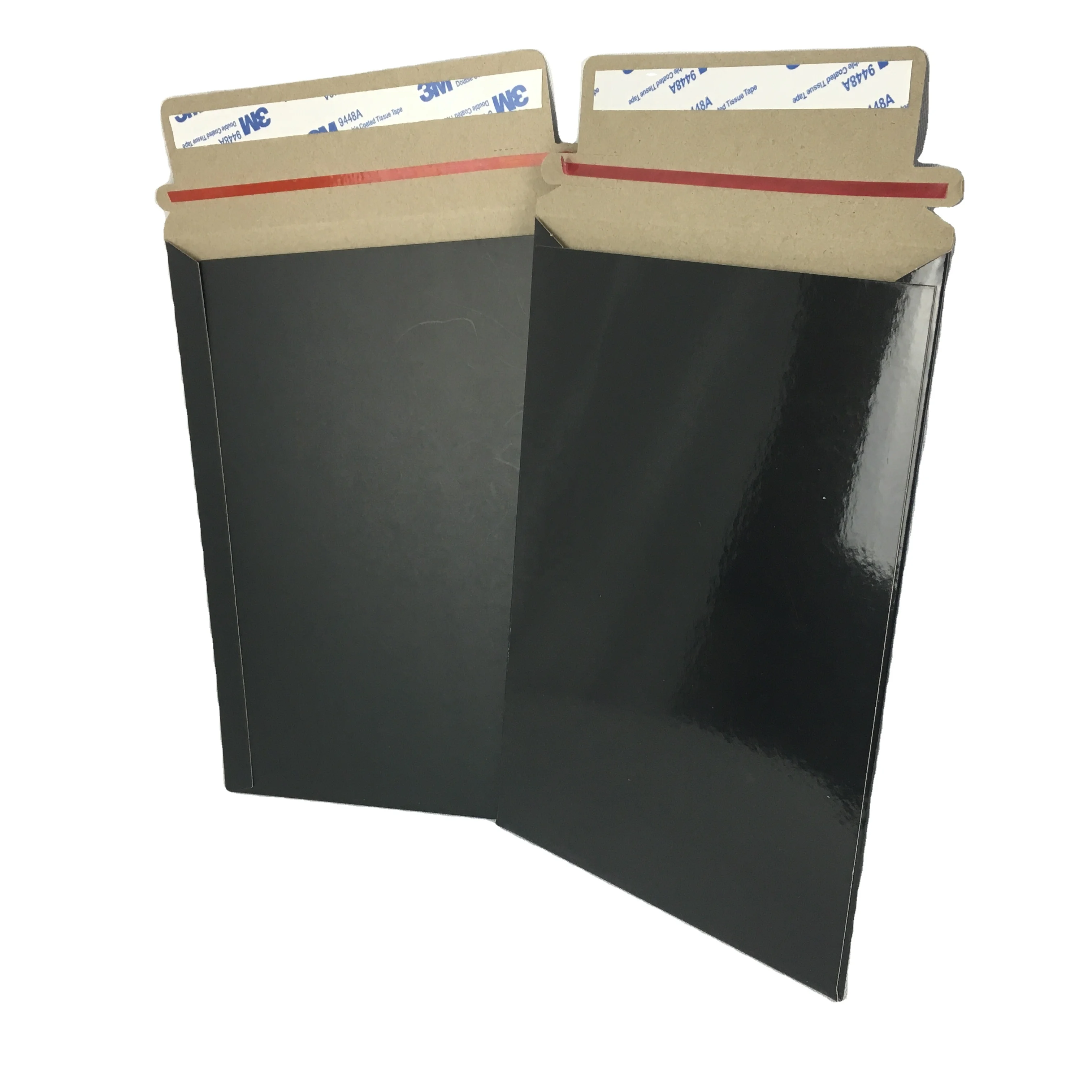 Custom print black design stay flat mailer printing flat hard shipping document envelopes mailers rigid mailing envelope