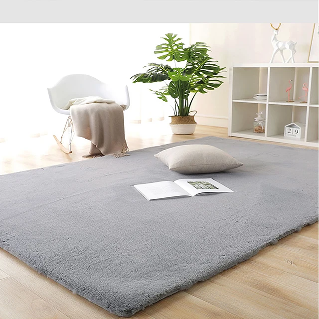 Washable Ultra Soft solid color Faux Fur Rug Shaggy Faux Rabbit Fur Carpet for Bedroom Dining Room Living Room