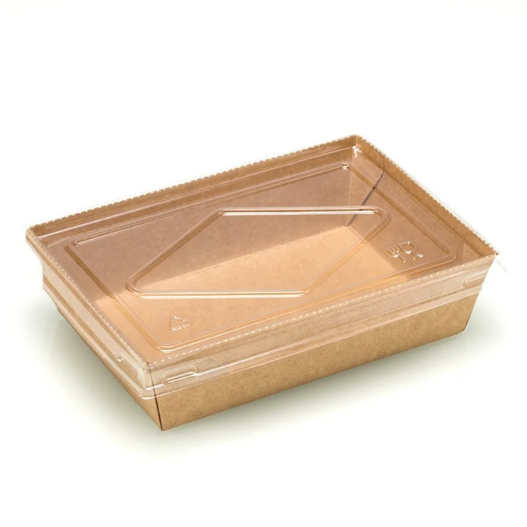 Biodegradable Disposable Kraft Paper salad fast food bakery cake bread sushi takeaway togo Containers Lunch Box with Pet Lid