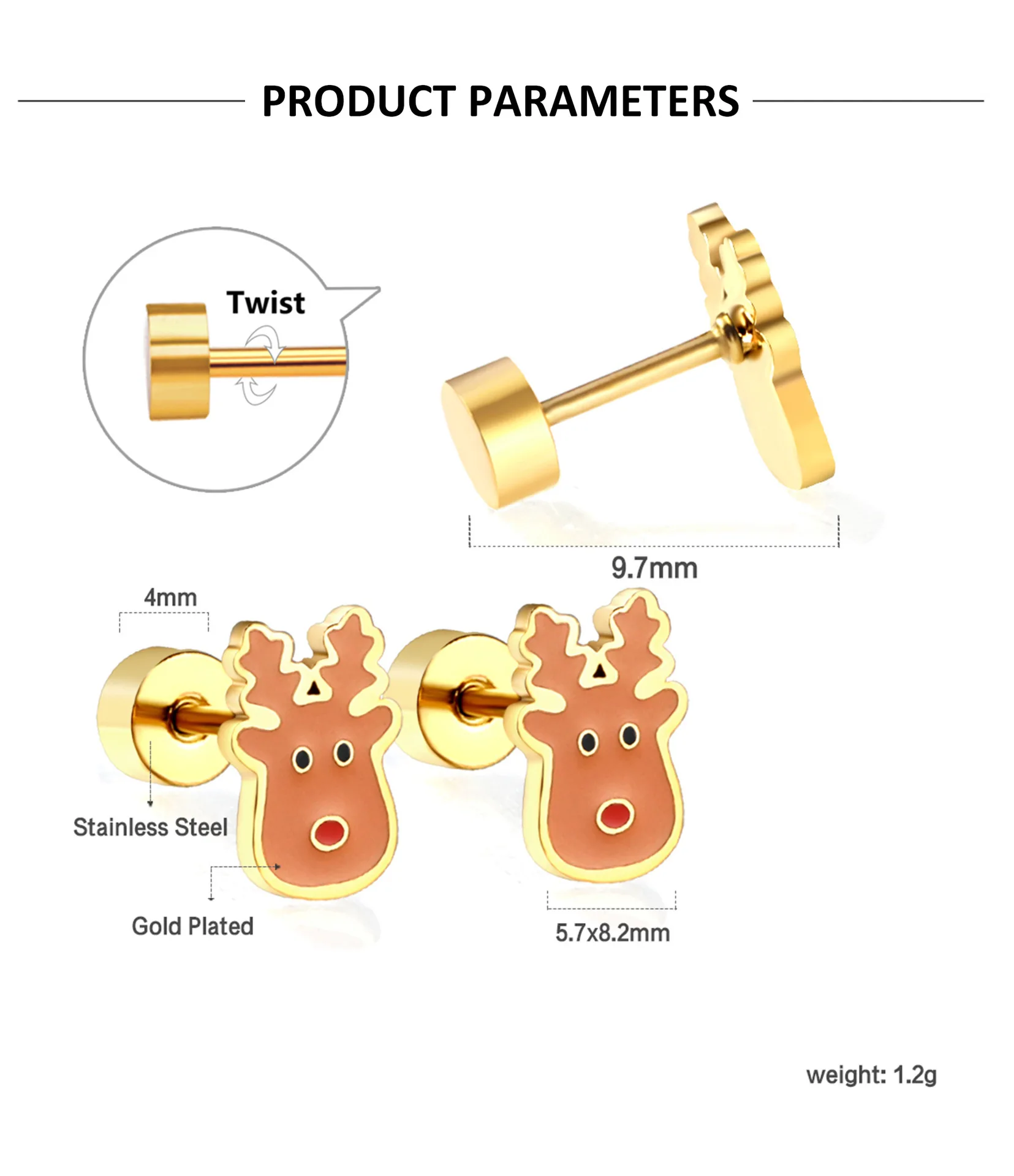 Christmas Cartoon Snowman Cane Elk Reindeer Tree Screw Plug Stud Earrings Antiallergic Stainless Steel Kids Jewelry For Children