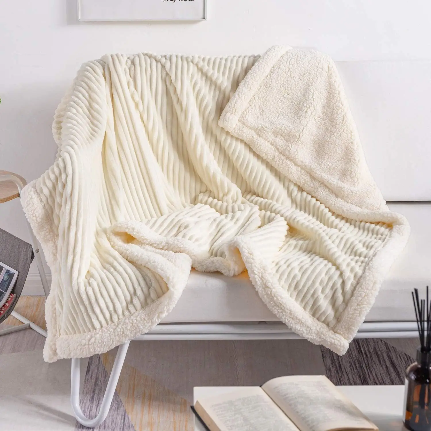 Sherpa Blanket Fleece Beige Soft Plush Fluffy Fuzzy Warm Cozy Thick Perfect for Couch Bed Sofa Throw Blanket
