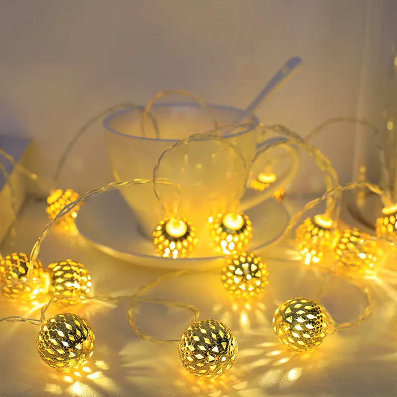 Metal Led Moroccan Metal Ball Christmas Led Christmas Tree Battery Operated String Home Decor Light For Decoration