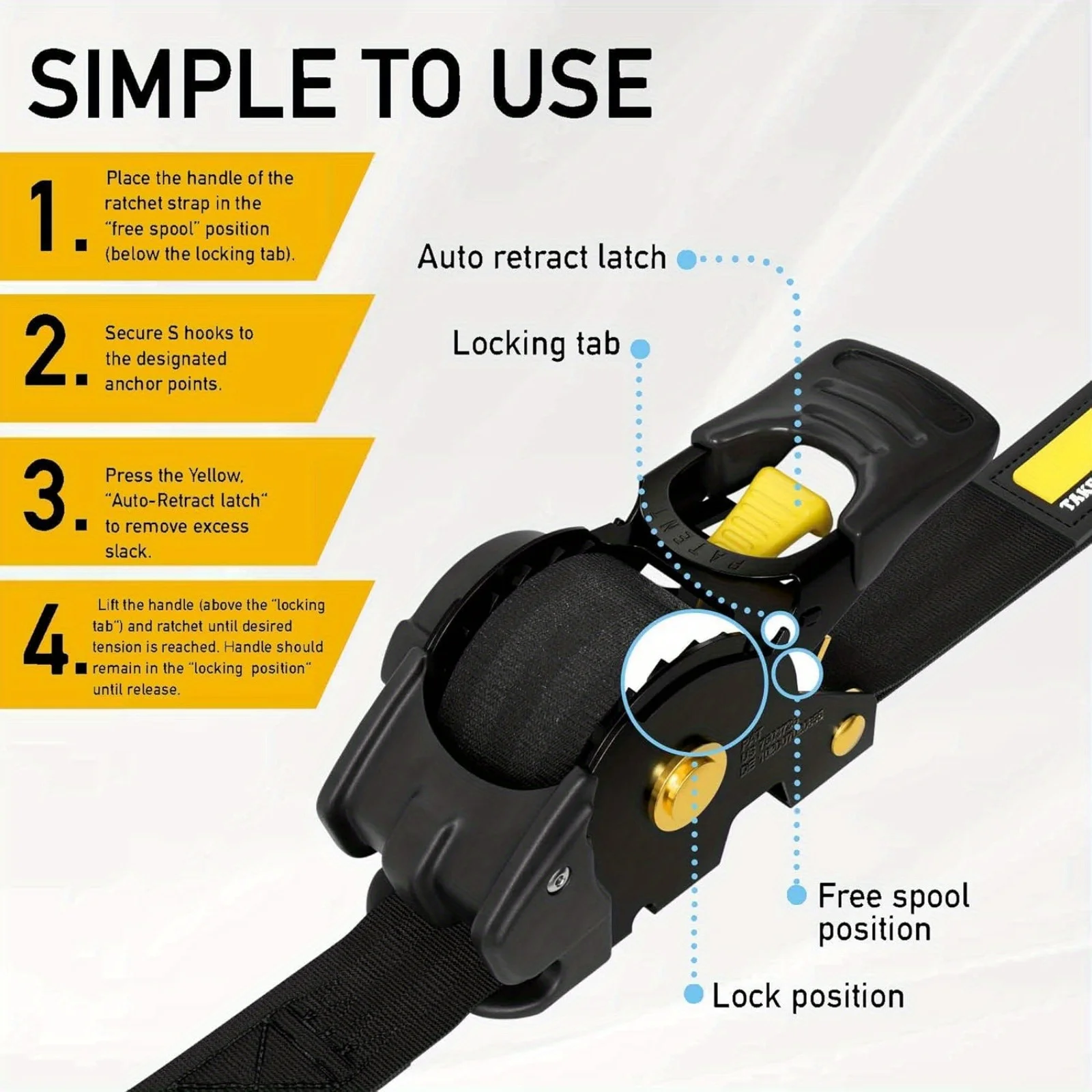 Factory Wholesale Motorcycle Auto Retractable Ratchet Straps with S Hook