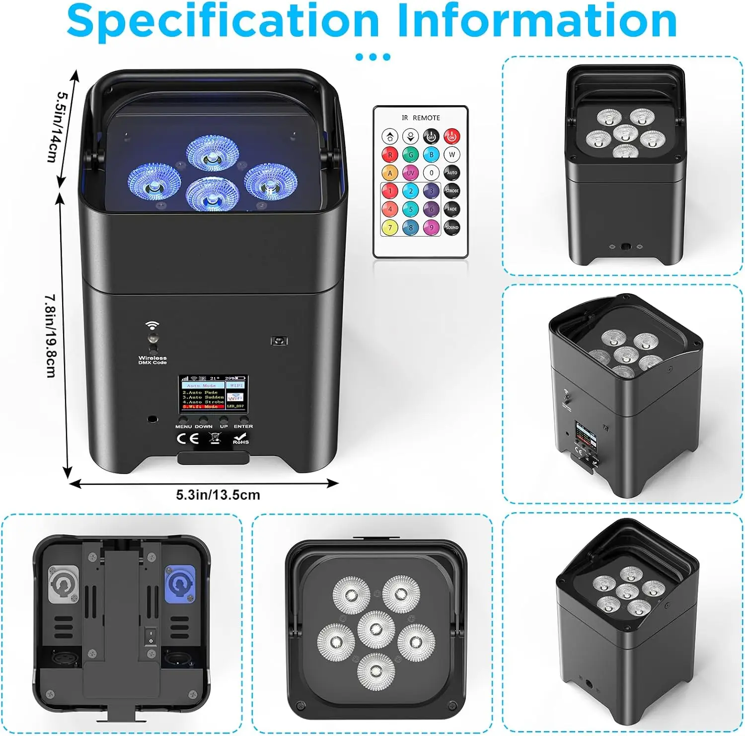 Battery Powered Uplights Rechargeable Par Can 6X18W RGBWA UV LED Uplight Remote APP DMX512 Control LED Stage Lights Up Lighting