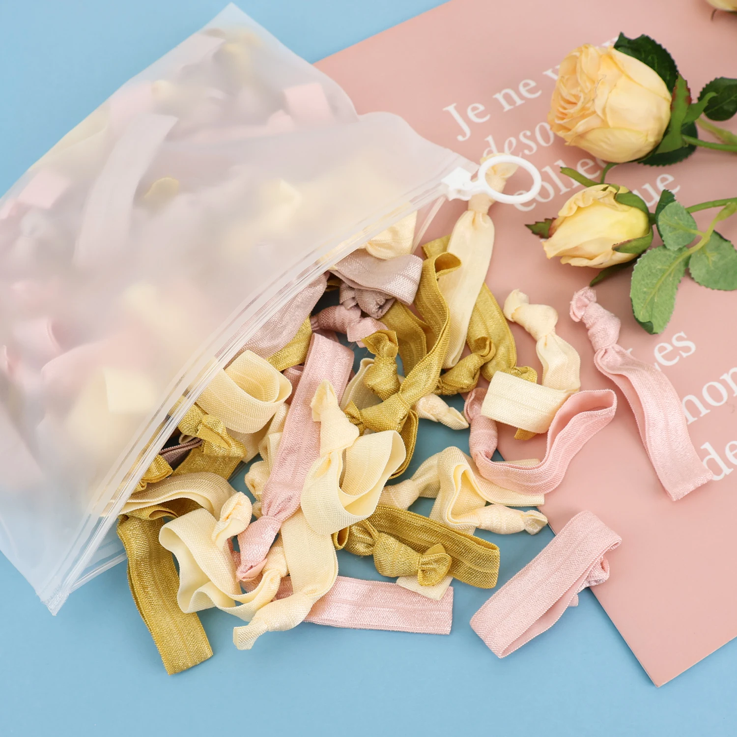 100 Pack No Crease Soft Ribbon No Damage Pony Tails Yoga  Elastic Bracelets Sport Elastic Knotted Hair Ties SetsFor Women