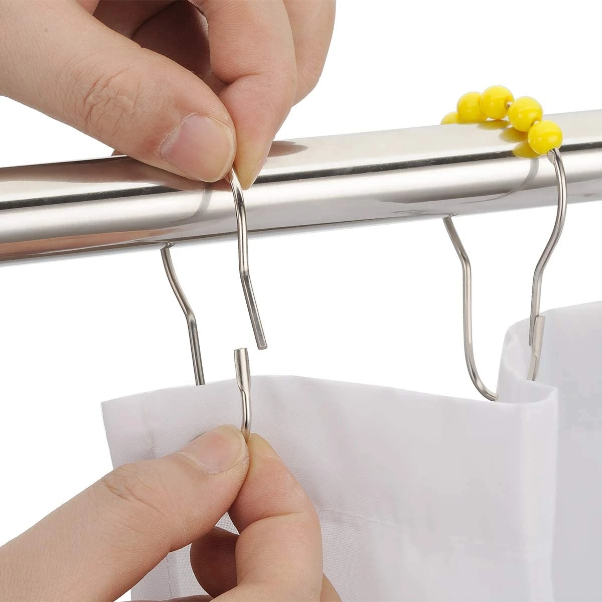 Multi Color Acrylic Five Beads Sliding Window Metal Curtain Rod Holder Rings For Bathroom