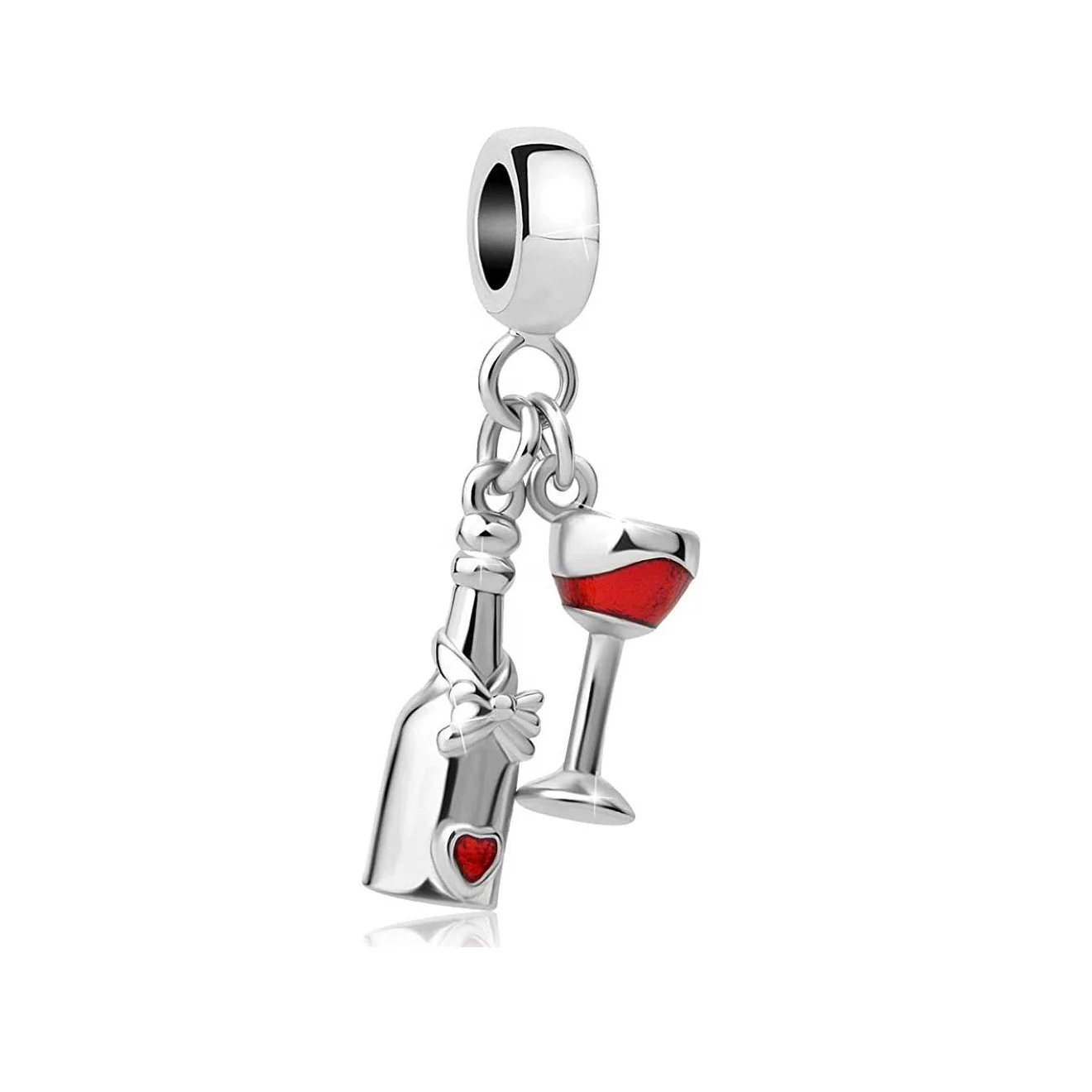 High Quality Women Jewelry Girls Happy Mothers Day Fashion Metal Wine Bottle Glass Cup Dangle Beads Charms for Bracelets