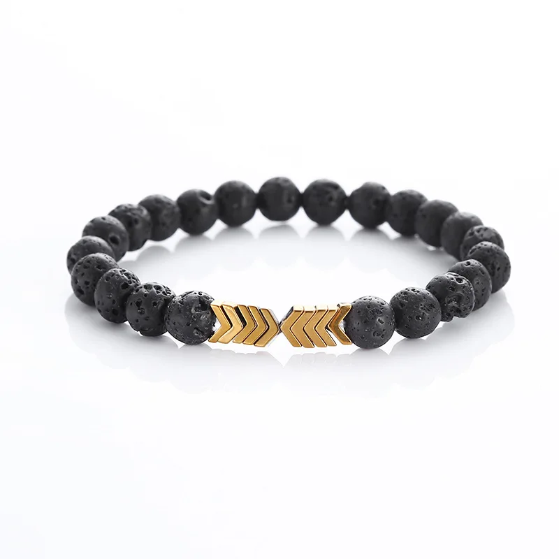 Natural Volcanic Stone Healing Balance Magnet Arrow Beads Bracelet Lava Stone Diffuser Bracelet for Men Women
