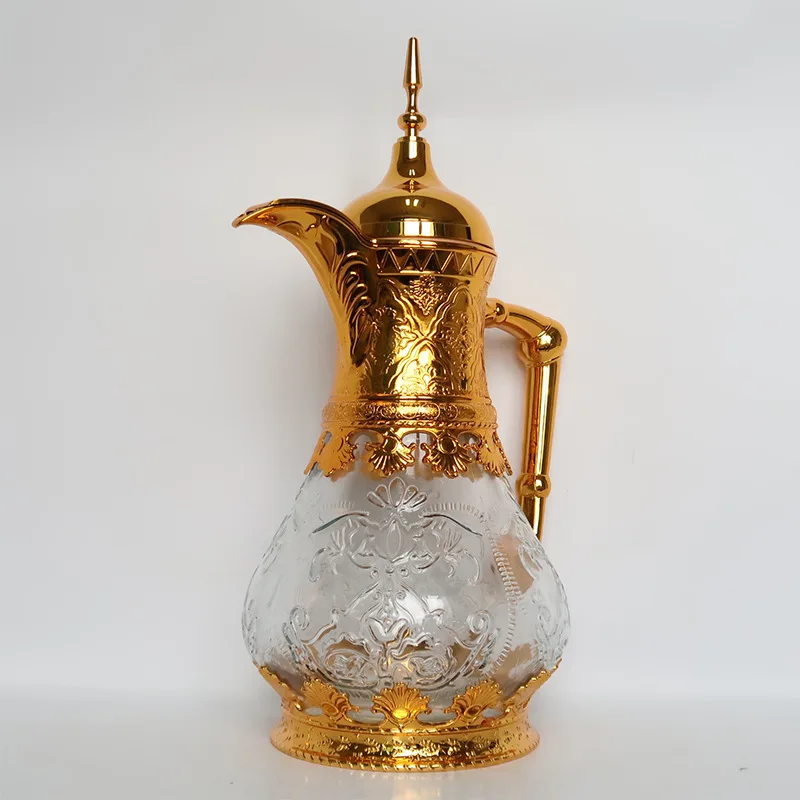 Glass Arabic Coffee Pot Factory Price Arabian Portable Coffee Pot Metal Body Glass Bottle Liner Insulation Pot Set