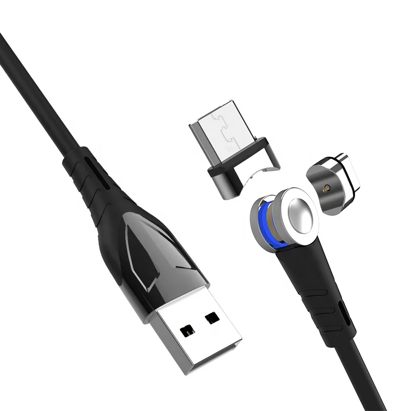 
2020 Newest Hot Selling 3 in 1 Strong Magnetic 180 degree rotatable LED Type C cable with 1m 2A Fast Charging Data USB C cable 