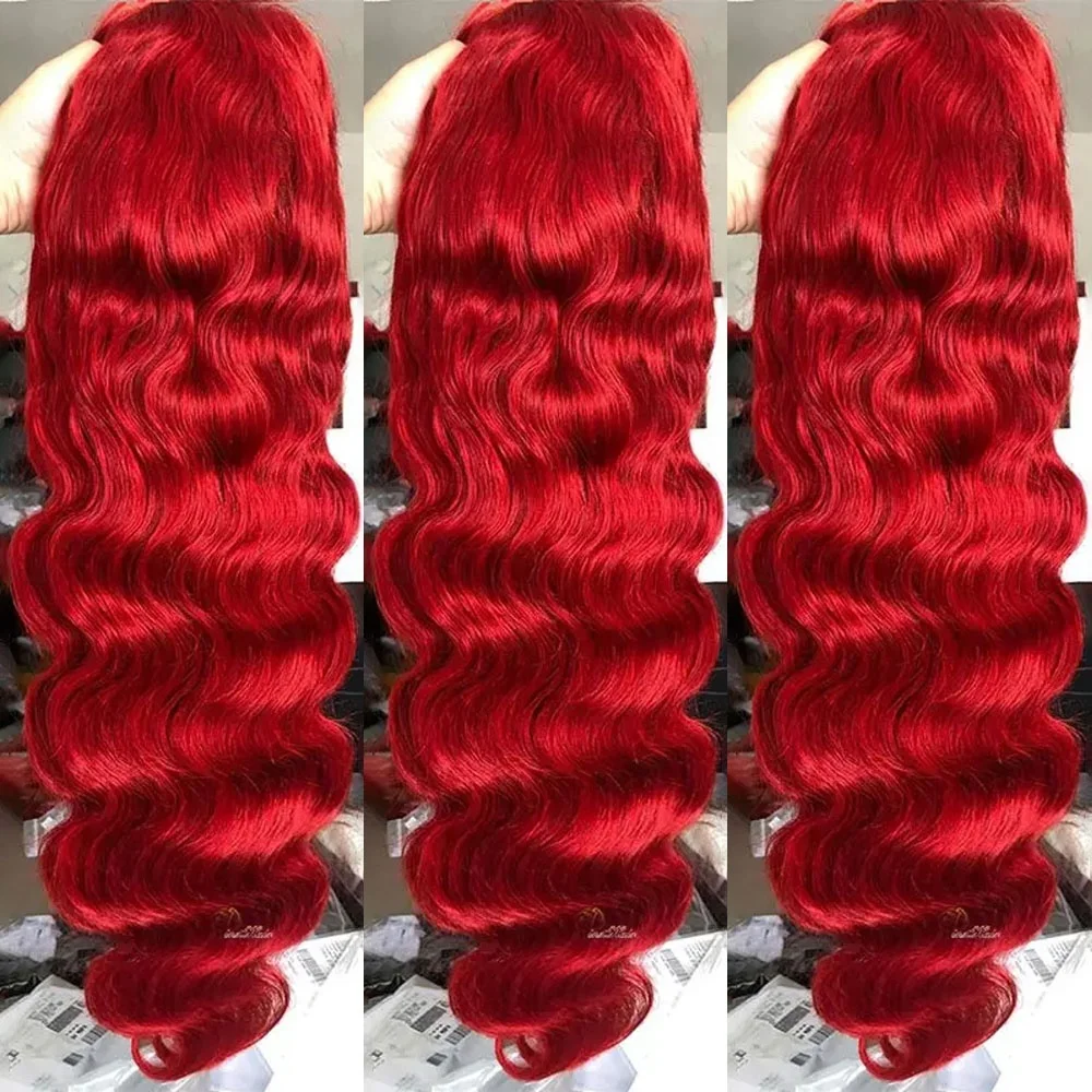 Wholesale Price Red Colored Brazilian Body Wave Human Hair Wigs Pre Plucked 13x6 Full Lace Frontal Wig For Black Women
