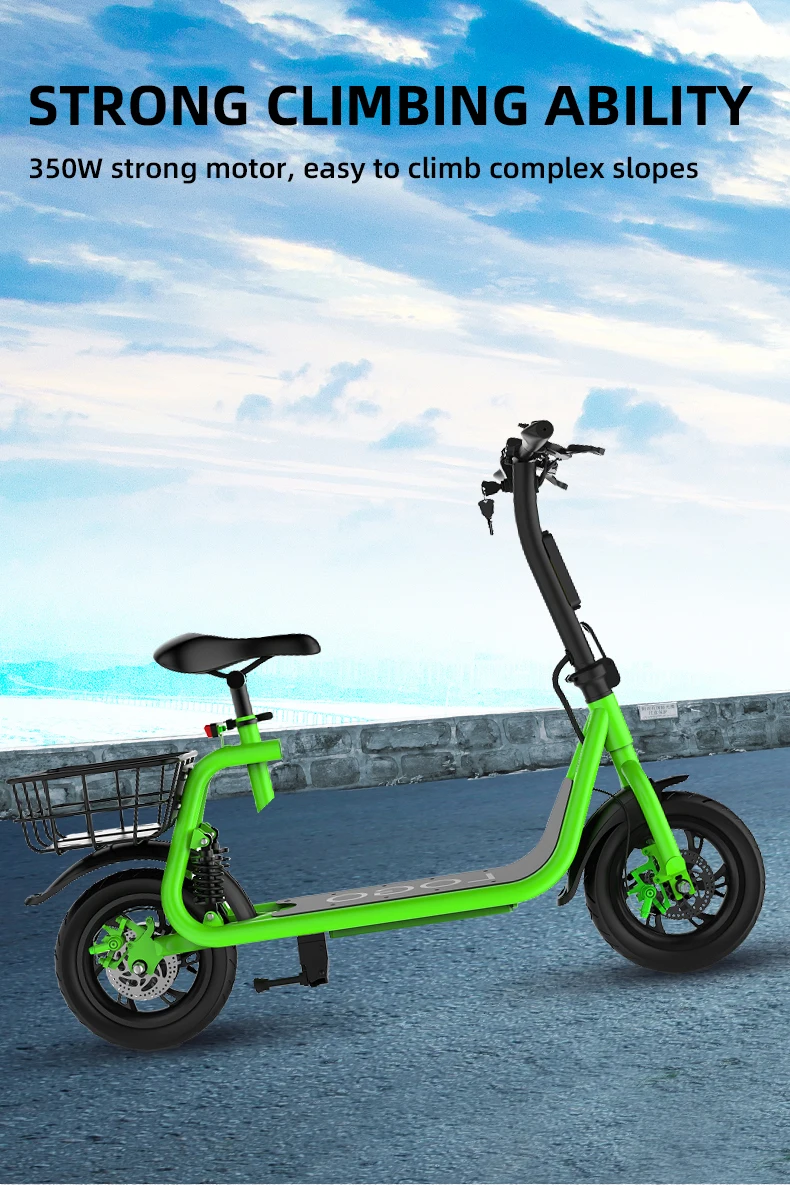 350w 36V lithium battery with seat  and basket folding portable electric scooter for adults and teenagers