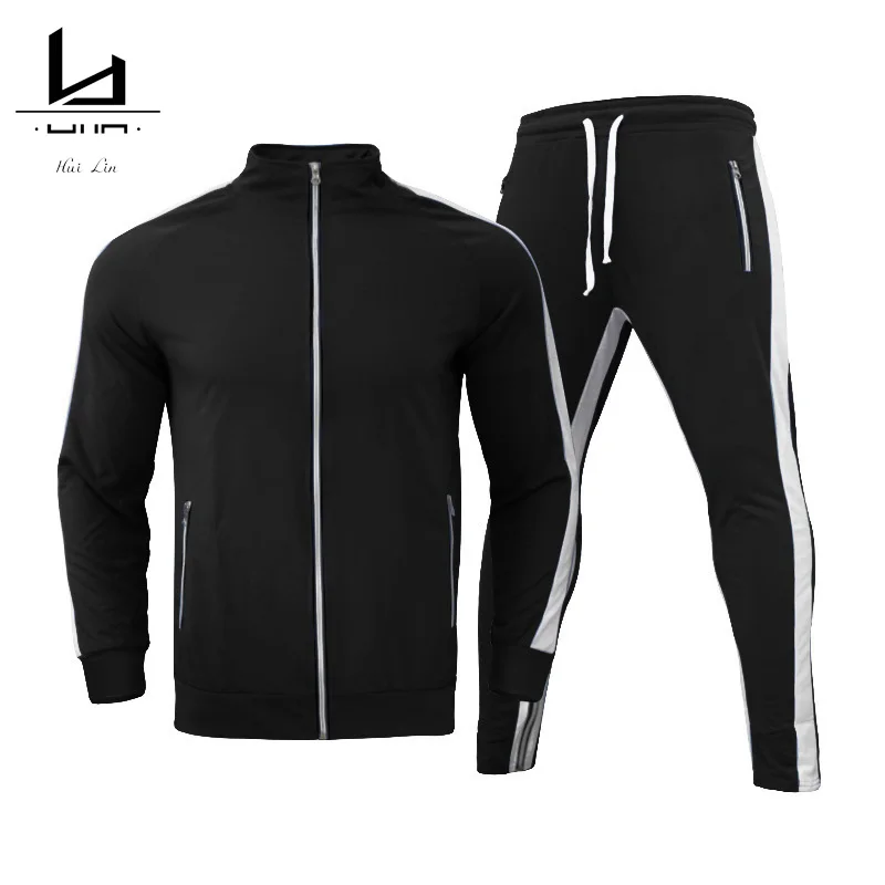 casual jacket and jogger pant for men polyester fabric gym fitness set new fashion clothing with draw strings two pieces men set