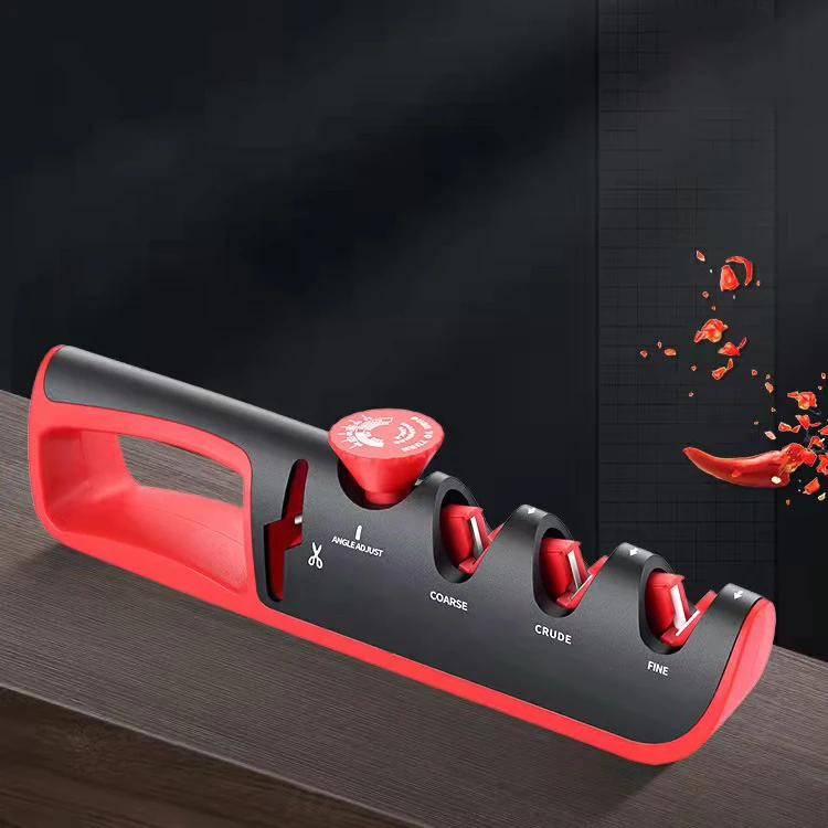 Kitchen Knife Accessories 4-Stage Knife Sharpener with Non Slip Rubber Handle